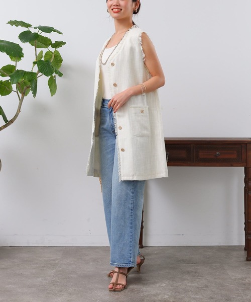 Chez toi（シェトワ）の「ツイードミドル丈ジレコート（その他アウター・レディース・オフホワイト/ブルー/ブラック・FREE）」の19枚目の写真