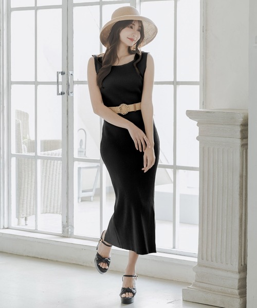 Julia Boutique（ジュリアブティック）の「スクエアネックロングタイトリブニットワンピース/23101（ワンピース・レディース・ピンク/ベージュ/ミント/ブラック・ONE）」の22枚目の写真