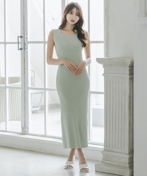 Julia Boutique（ジュリアブティック）の「スクエアネックロングタイトリブニットワンピース/23101（ワンピース・レディース・ピンク/ベージュ/ミント/ブラック・ONE）」の15枚目の写真