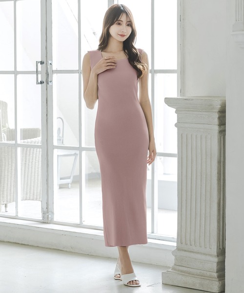 Julia Boutique（ジュリアブティック）の「スクエアネックロングタイトリブニットワンピース/23101（ワンピース・レディース・ピンク/ベージュ/ミント/ブラック・ONE）」の20枚目の写真