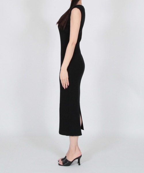 Julia Boutique（ジュリアブティック）の「スクエアネックロングタイトリブニットワンピース/23101（ワンピース・レディース・ピンク/ベージュ/ミント/ブラック・ONE）」の9枚目の写真