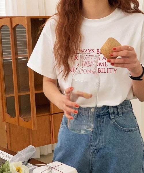 Dalfwin(ダールフィン)の「韓国ファッション ALWAYSロゴ半袖Tシャツ(Tシャツ/カットソー・レディース・ネイビー/アイボリー/ピンク・FREE)」の13枚目の写真