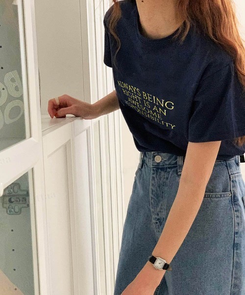 Dalfwin(ダールフィン)の「韓国ファッション ALWAYSロゴ半袖Tシャツ(Tシャツ/カットソー・レディース・ネイビー/アイボリー/ピンク・FREE)」の11枚目の写真