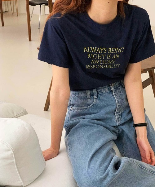 Dalfwin(ダールフィン)の「韓国ファッション ALWAYSロゴ半袖Tシャツ(Tシャツ/カットソー・レディース・ネイビー/アイボリー/ピンク・FREE)」の9枚目の写真
