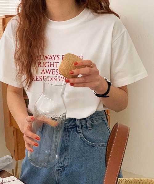 Dalfwin(ダールフィン)の「韓国ファッション ALWAYSロゴ半袖Tシャツ(Tシャツ/カットソー・レディース・ネイビー/アイボリー/ピンク・FREE)」の19枚目の写真