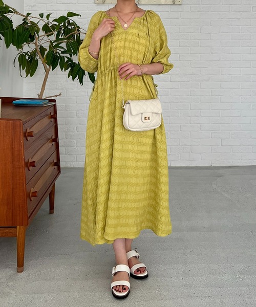 un dix cors リップルウエスト切替チュニック　 イエロー un dix cors リップルウエスト切替チュニック イエロー 22fabric