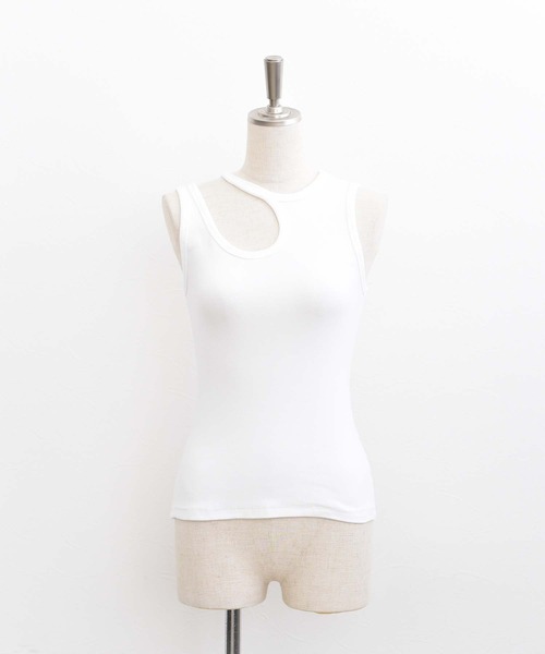 Eimee Law（エイミーロウ）の「カットアウトアメスリタンフ（タンクトップ・レディース・チャコールグレー/グレー/オフホワイト・38）」の2枚目の写真