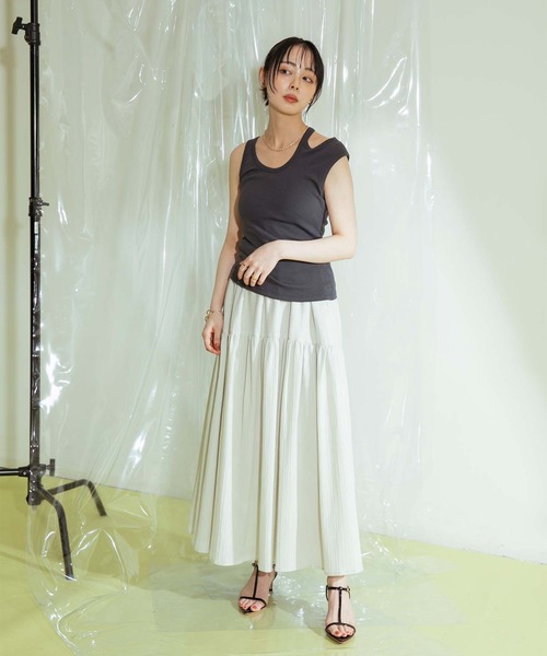 Eimee Law（エイミーロウ）の「カットアウトアメスリタンフ（タンクトップ・レディース・チャコールグレー/グレー/オフホワイト・38）」の14枚目の写真