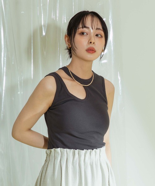 Eimee Law（エイミーロウ）の「カットアウトアメスリタンフ（タンクトップ・レディース・チャコールグレー/グレー/オフホワイト・38）」の11枚目の写真