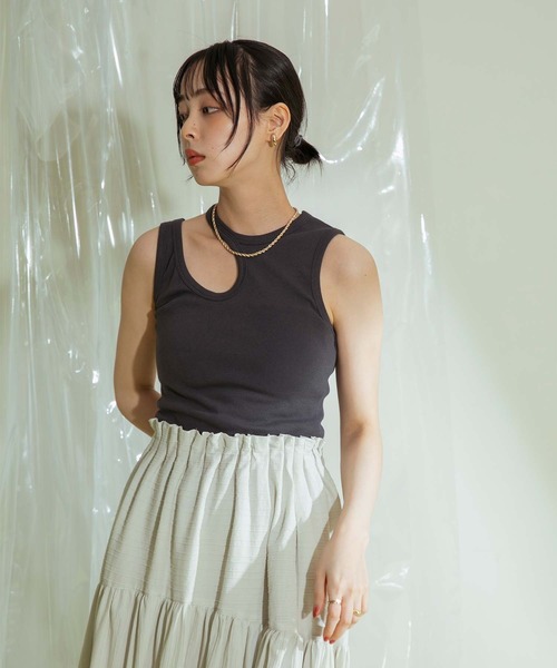 Eimee Law（エイミーロウ）の「カットアウトアメスリタンフ（タンクトップ・レディース・チャコールグレー/グレー/オフホワイト・38）」の8枚目の写真