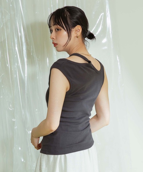 Eimee Law（エイミーロウ）の「カットアウトアメスリタンフ（タンクトップ・レディース・チャコールグレー/グレー/オフホワイト・38）」の5枚目の写真