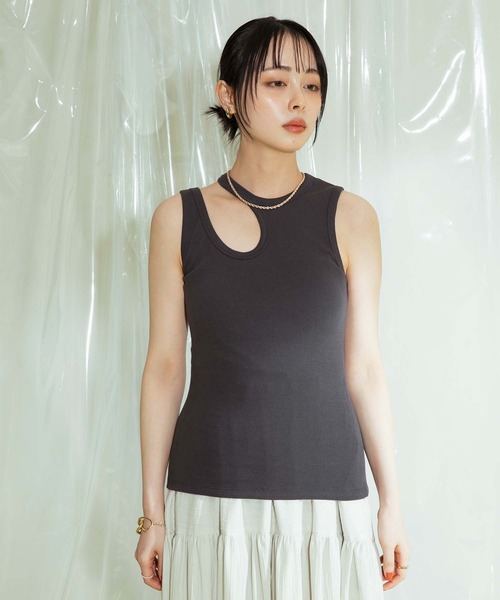 Eimee Law（エイミーロウ）の「カットアウトアメスリタンフ（タンクトップ・レディース・チャコールグレー/グレー/オフホワイト・38）」の18枚目の写真