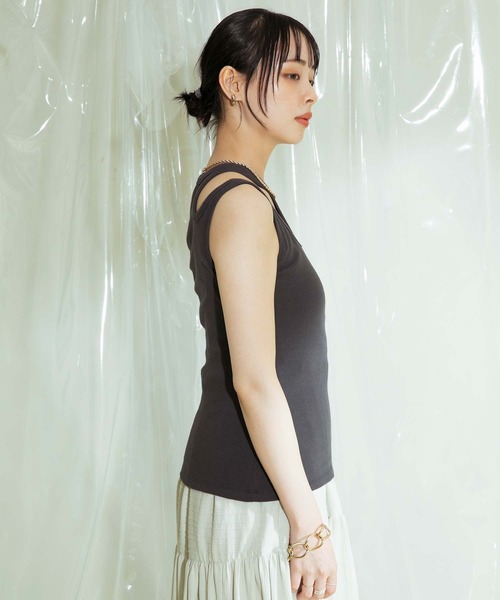 Eimee Law（エイミーロウ）の「カットアウトアメスリタンフ（タンクトップ・レディース・チャコールグレー/グレー/オフホワイト・38）」の12枚目の写真