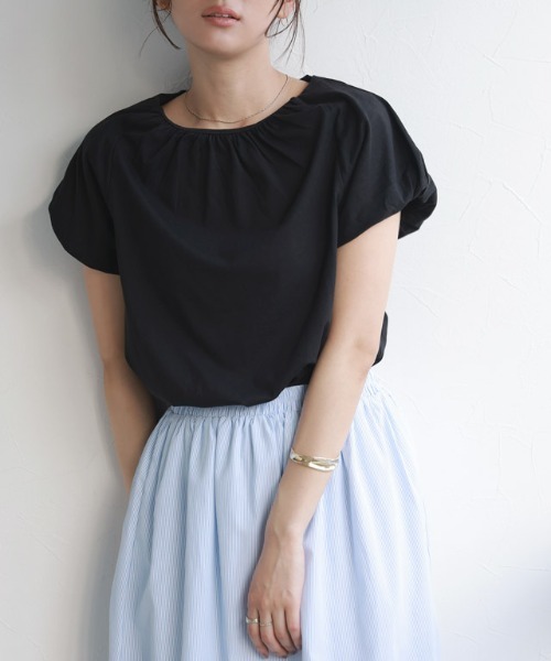 【RoseFrantz】Lace Line Puff T-shirt パフスリーブ Tシャツ セール】フレンチパフスリーブTシャツ（Tシャツ/カットソー
