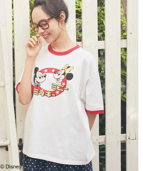 earth music&ecology(アースミュージックアンドエコロジー)の「リンガーTee/Mickey&Minnie(Tシャツ/カットソー・レディース・オフホワイト/サックスブルー・FREE)」の2枚目の写真