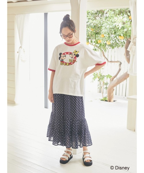 earth music&ecology(アースミュージックアンドエコロジー)の「リンガーTee/Mickey&Minnie(Tシャツ/カットソー・レディース・オフホワイト/サックスブルー・FREE)」の7枚目の写真
