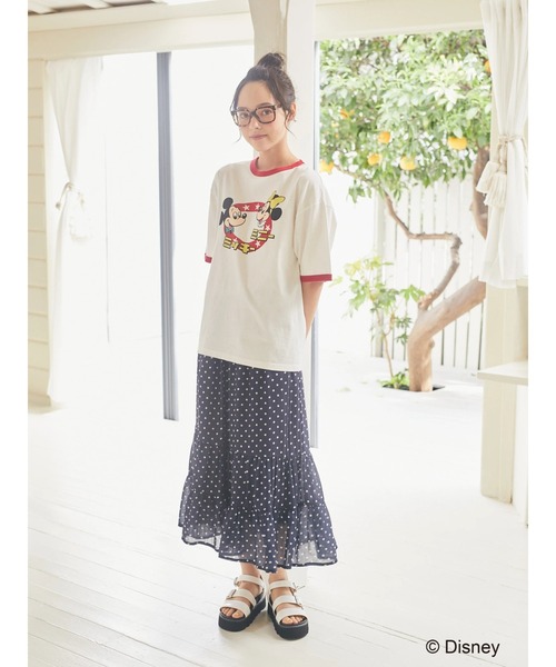 earth music&ecology(アースミュージックアンドエコロジー)の「リンガーTee/Mickey&Minnie(Tシャツ/カットソー・レディース・オフホワイト/サックスブルー・FREE)」の3枚目の写真