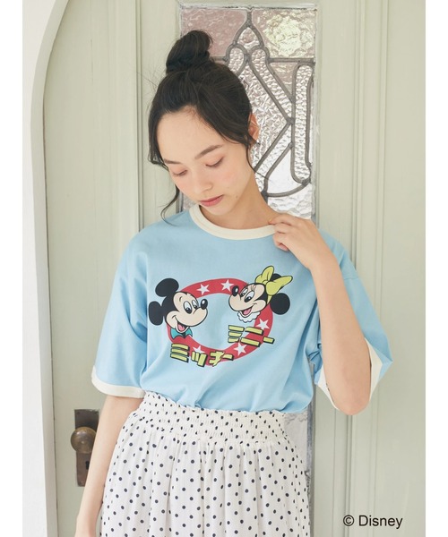 earth music&ecology(アースミュージックアンドエコロジー)の「リンガーTee/Mickey&Minnie(Tシャツ/カットソー・レディース・オフホワイト/サックスブルー・FREE)」の11枚目の写真
