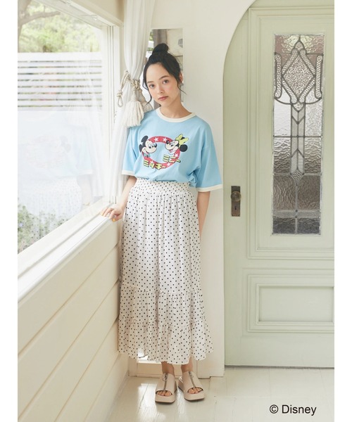 earth music&ecology(アースミュージックアンドエコロジー)の「リンガーTee/Mickey&Minnie(Tシャツ/カットソー・レディース・オフホワイト/サックスブルー・FREE)」の13枚目の写真