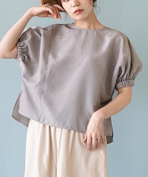 e-zakkamania stores（イーザッカマニアストアーズ）の「リネンタッチ ドルマンスリーブブラウス（シャツ/ブラウス・レディース・グレー/ライトグリーン・M）」の2枚目の写真