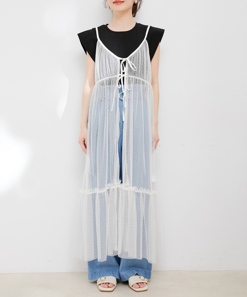 VIS（ビス）の「【前後2WAY】ミニドットチュールキャミワンピース（ワンピース・レディース・ブラック/ホワイト・FREE）」の6枚目の写真