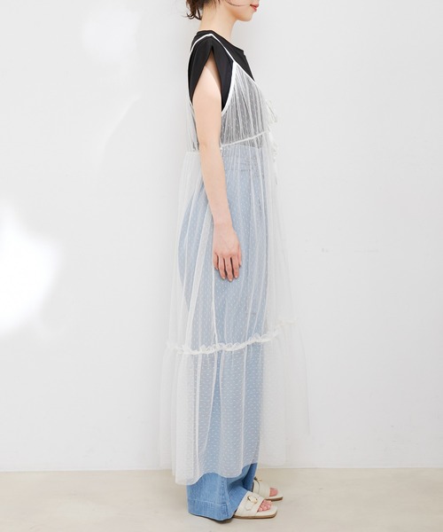 VIS（ビス）の「【前後2WAY】ミニドットチュールキャミワンピース（ワンピース・レディース・ブラック/ホワイト・FREE）」の12枚目の写真