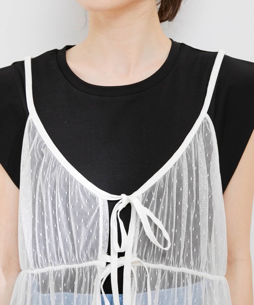 VIS（ビス）の「【前後2WAY】ミニドットチュールキャミワンピース（ワンピース・レディース・ブラック/ホワイト・FREE）」の15枚目の写真