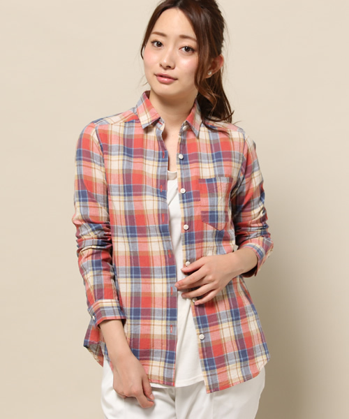 SOFFITTO（ソフィット）の「Soffitto /  先染めチェック　ベーシックシャツ（シャツ/ブラウス・レディース・ブラウン系その他/レッド系その他・FREE）」の4枚目の写真