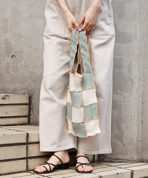 CONTROL FREAK / CTFK（コントロールフリーク）の「CONTROL FREAK(コントロールフリーク)シアーパッチメロウショッパー（トートバッグ・レディース・ベージュ/グリーン・FREE）」の7枚目の写真