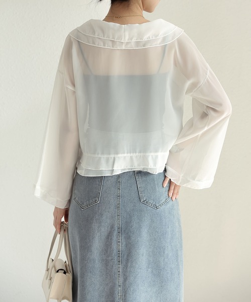 MAISON DE THERESE(メゾン ド テレーズ)の「長袖日焼け止めショートストールシフォン(ストール/ショール・レディース・ホワイト/アイボリー・M)」の7枚目の写真