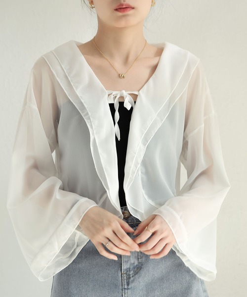 MAISON DE THERESE(メゾン ド テレーズ)の「長袖日焼け止めショートストールシフォン(ストール/ショール・レディース・ホワイト/アイボリー・M)」の12枚目の写真