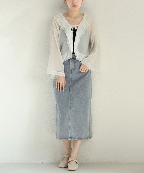 MAISON DE THERESE(メゾン ド テレーズ)の「長袖日焼け止めショートストールシフォン(ストール/ショール・レディース・ホワイト/アイボリー・M)」の5枚目の写真