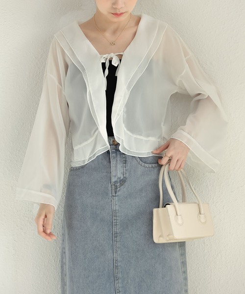 MAISON DE THERESE(メゾン ド テレーズ)の「長袖日焼け止めショートストールシフォン(ストール/ショール・レディース・ホワイト/アイボリー・M)」の10枚目の写真