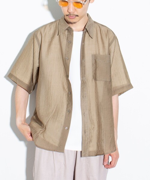 GLOSTER（グロスター）の「【GLOSTER/グロスター】シアーシャツ チェック レギュラーカラー（シャツ/ブラウス・メンズ・ブラック/ベージュ/グレー・S/M/L）」の3枚目の写真