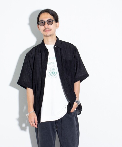 GLOSTER（グロスター）の「【GLOSTER/グロスター】シアーシャツ チェック レギュラーカラー（シャツ/ブラウス・メンズ・ブラック/ベージュ/グレー・S/M/L）」の10枚目の写真