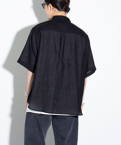 GLOSTER（グロスター）の「【GLOSTER/グロスター】シアーシャツ チェック レギュラーカラー（シャツ/ブラウス・メンズ・ブラック/ベージュ/グレー・S/M/L）」の6枚目の写真