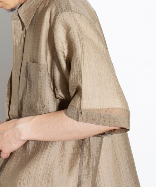 GLOSTER（グロスター）の「【GLOSTER/グロスター】シアーシャツ チェック レギュラーカラー（シャツ/ブラウス・メンズ・ブラック/ベージュ/グレー・S/M/L）」の16枚目の写真