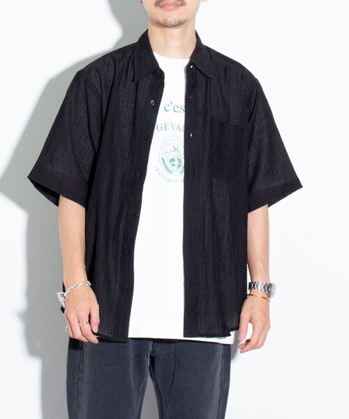 GLOSTER（グロスター）の「【GLOSTER/グロスター】シアーシャツ チェック レギュラーカラー（シャツ/ブラウス・メンズ・ブラック/ベージュ/グレー・S/M/L）」の2枚目の写真