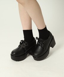 厚底サテンリボンレースアップヒールシューズ