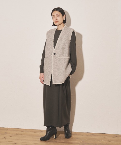 audrey and john wad（オードリーアンドジョンワッド）の「ヘリンボーンツイードロングベスト（ベスト・レディース・グレー/ブラウン/ブラック・FREE）」の22枚目の写真