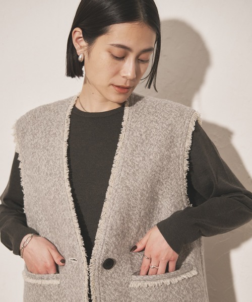 audrey and john wad（オードリーアンドジョンワッド）の「ヘリンボーンツイードロングベスト（ベスト・レディース・グレー/ブラウン/ブラック・FREE）」の5枚目の写真