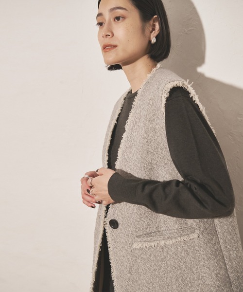 audrey and john wad（オードリーアンドジョンワッド）の「ヘリンボーンツイードロングベスト（ベスト・レディース・グレー/ブラウン/ブラック・FREE）」の6枚目の写真