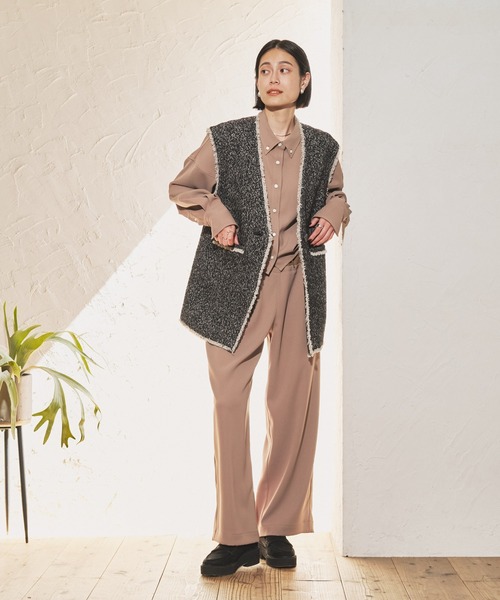 audrey and john wad（オードリーアンドジョンワッド）の「ヘリンボーンツイードロングベスト（ベスト・レディース・グレー/ブラウン/ブラック・FREE）」の7枚目の写真