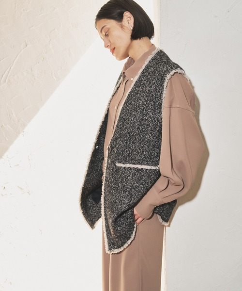 audrey and john wad（オードリーアンドジョンワッド）の「ヘリンボーンツイードロングベスト（ベスト・レディース・グレー/ブラウン/ブラック・FREE）」の12枚目の写真