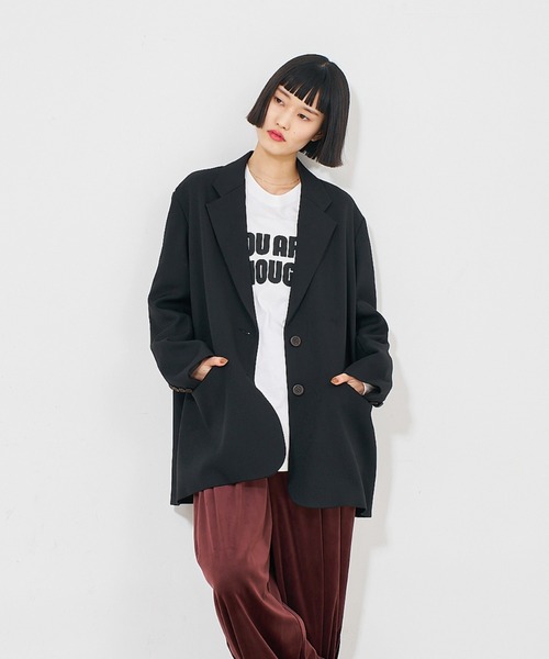 【Fuzzykon】オーバーサイズBACKOPENテーラードジャケット ブラック ユニセックス】オーバーサイズ テーラードジャケット（チェック・無地