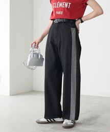 サイドラインハイウエストストレートデニムパンツ