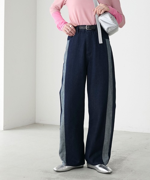 BONLECILL(ボンルシール)の「サイドラインハイウエストストレートデニムパンツ(デニムパンツ・レディース・ブルー/ネイビー/ブラック・L/M/S)」の21枚目の写真
