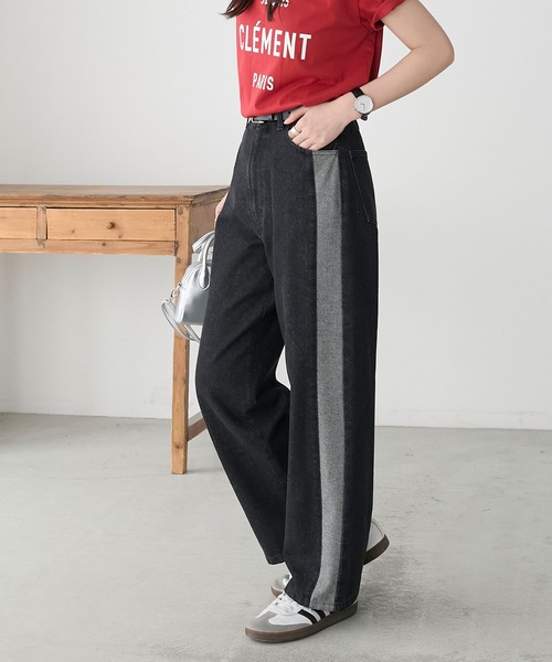 BONLECILL(ボンルシール)の「サイドラインハイウエストストレートデニムパンツ(デニムパンツ・レディース・ブルー/ネイビー/ブラック・L/M/S)」の13枚目の写真