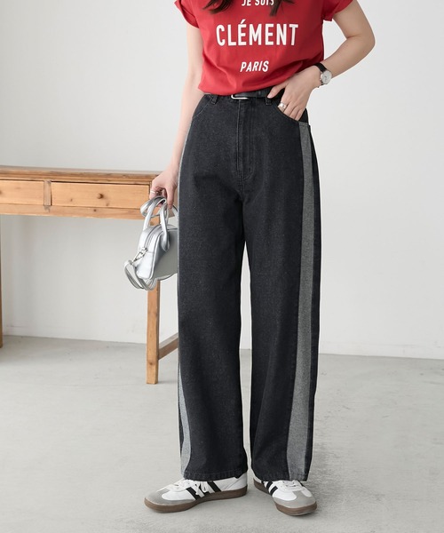 BONLECILL(ボンルシール)の「サイドラインハイウエストストレートデニムパンツ(デニムパンツ・レディース・ブルー/ネイビー/ブラック・L/M/S)」の18枚目の写真