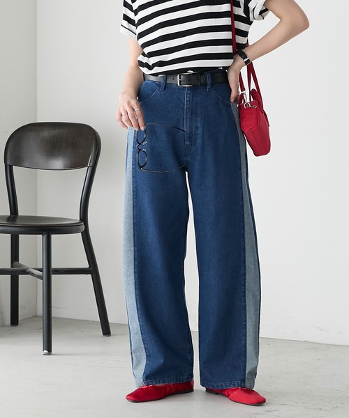 BONLECILL(ボンルシール)の「サイドラインハイウエストストレートデニムパンツ(デニムパンツ・レディース・ブルー/ネイビー/ブラック・L/M/S)」の10枚目の写真